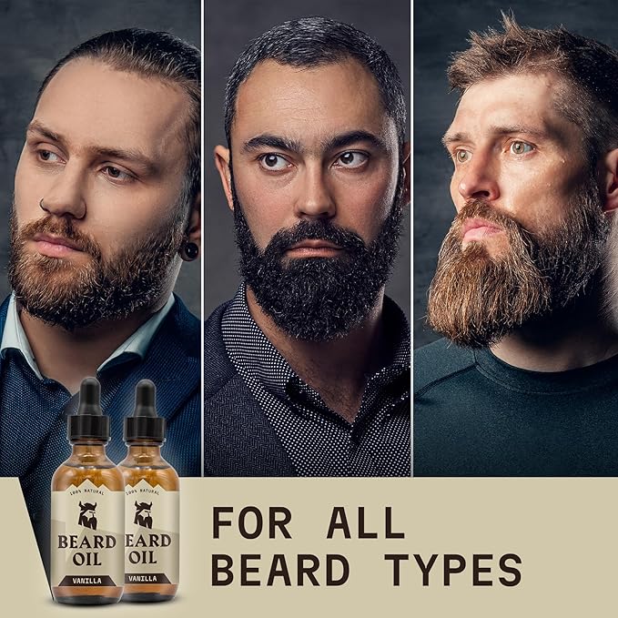 Striking Viking Beard Oil for Men - 2 Fl Oz, Pack of 2, Vanilla Scent - Naturally Derived Conditioner with Almond, Tea Tree, Argan & Jojoba Oil for Beard Growth, Softening & Moisturizing