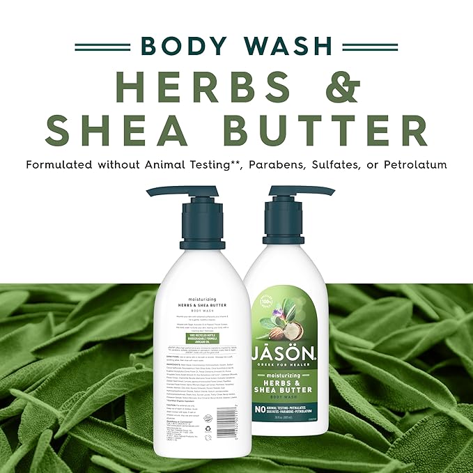 JASON Herbs and Shea Butter Moisturizing Body Wash, For a Gentle Feeling Clean, 30 Fluid Ounces