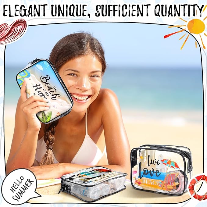 Kacctyen 10 Pcs Beach Clear Makeup Bags Gift for Women Clear Toiletry Bag Beach Cosmetic Bags Waterproof Travel Multifunction Pouch for Friend Sister Nurse Vacation Organization