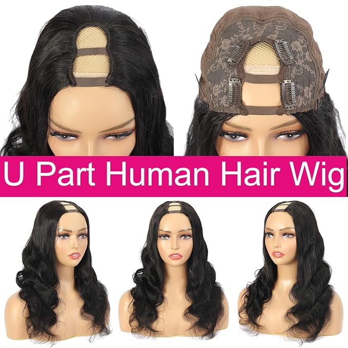 U Part Human Hair Wig Body Wave U Part Wig Human Hair for Black Women Glueless Wigs Human Hair Clip Upgrade Natural Hair Wig Beginner Friendly Middle Part 180% Density 28inch