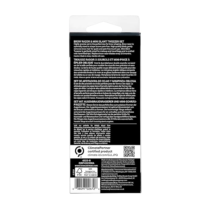 Tweezerman Eyebrow Razor and Mini Tweezer Set with 3 Replacement Blades and Safety Cap (Stainless Steel)