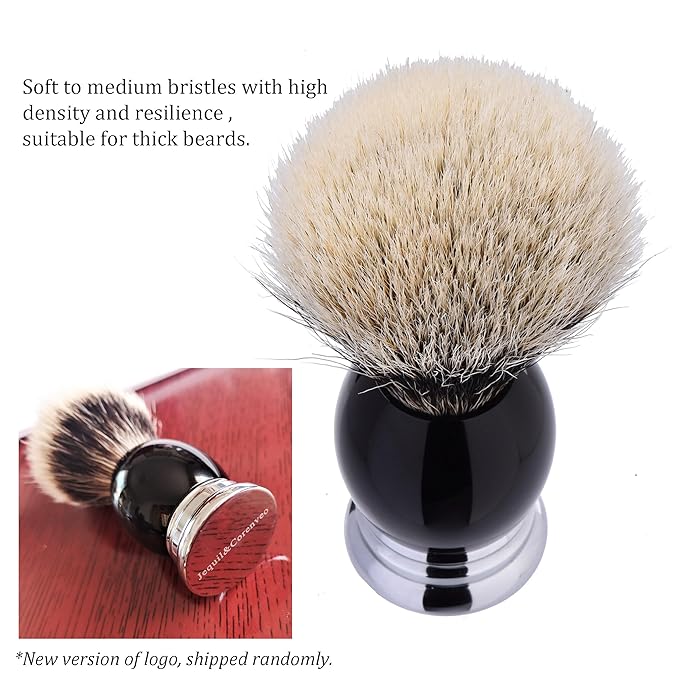 JEQUIL&CORENVEO Fine Silvertip Badger Bristle Shaving Brush, With Heavy Weight Resin Base (Curved Top)