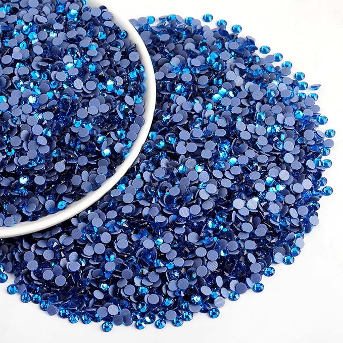 Beadsland Hotfix Rhinestones Bulk, 14400PCS Crystal Hot Fix Rhinestones for Crafts Clothes DIY Decoration, Capri Blue, SS10, 2.7-2.9mm