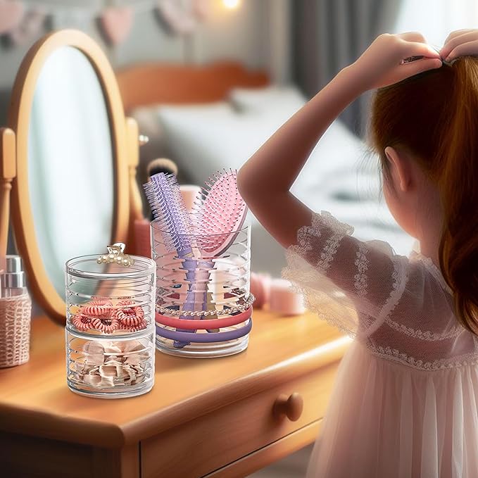 Amazing Abby - Intrigue - Acrylic Headband Organizer, Plastic Hairbrush Holder, Stackable Container for Hair Accessories and Beauty Supplies, Perfect Storage for Vanity and Bathroom, Crystal Clear