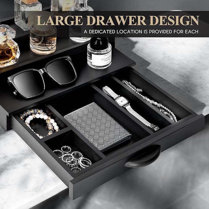 EOSAHR Modern Cologne Organizer for Men - 3 Tier Cologne Display with Storage Drawer - Perfume Organizer with Hidden Compartment - Great Gift for Dad and Boyfriend (Black)