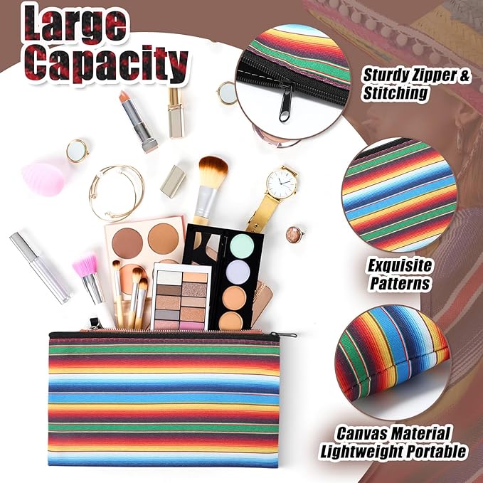 24 Pieces Makeup Bags Bulk Canvas Cosmetic Bags Purse Organizer Zipper Cosmetic Pouch Portable Travel Toiletry Pouch for Women Men Gifts, 7 x 4 Inch(Mexico)