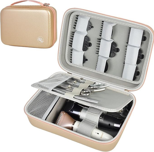 Boobowl Barber Accessories Bag for Clippers and Supplies, Mens Hair Trimmers Box, Portable Clipper Storage Holder for Hair Cutting, Guard Grooming Kit and Barbers Supplies (Bag Only)- Gold