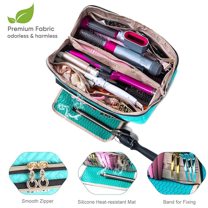 Large Travel Bag - 2in1 Hair Tools Organizer for Dryer Brush, Flat Irons, Straighteners, Curling Irons, Makeup Bag