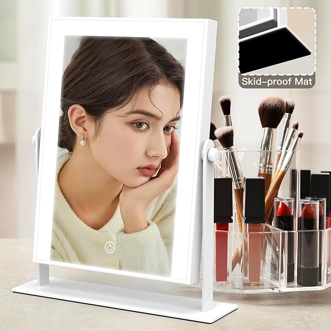 11x9 Inch Hollywood Vanity Mirror, Dimmable Lighting, Smart Touch & Dual Power Supply, Portable 360° Rotating Makeup Mirror for Travel, Home