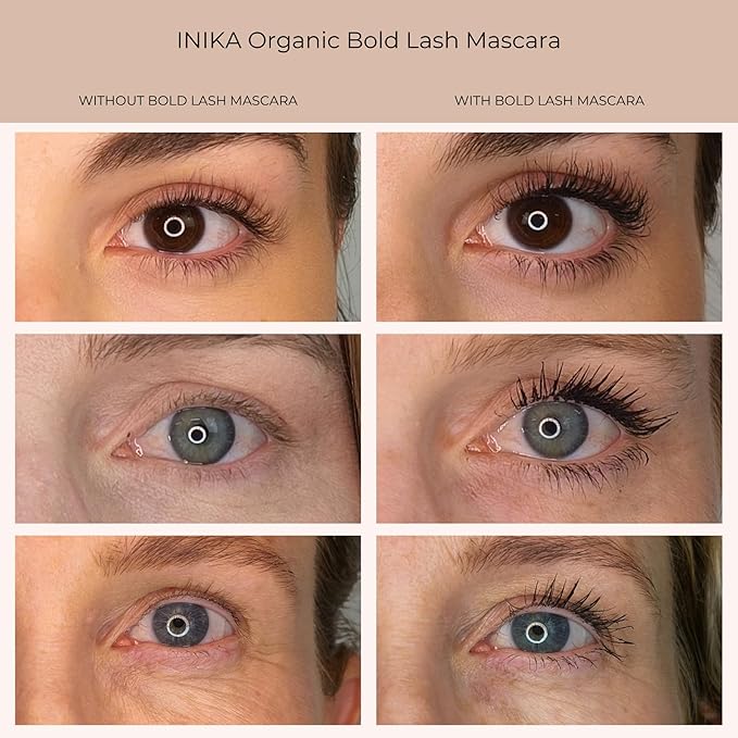 INIKA Organic Bold Lash Mascara, Vegan and Non-Toxic, Amplifies Lashes for Volume and Length, with Conditioning Natural Ingredients and Pure Mineral Pigments, Cruelty-Free, 0.43 fl oz / 13ml BLACK