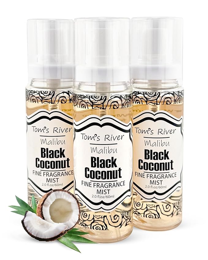 Tom's River Fine Fragrance Body & Hair Mist | Black Coconut Scented (Pack of 3) | For Daily Use | Travel-Friendly | 2 fl oz/ 60ml per Bottle