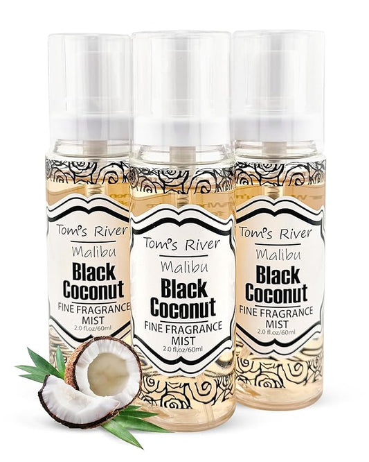 Tom's River Fine Fragrance Body & Hair Mist | Black Coconut Scented (Pack of 3) | For Daily Use | Travel-Friendly | 2 fl oz/ 60ml per Bottle