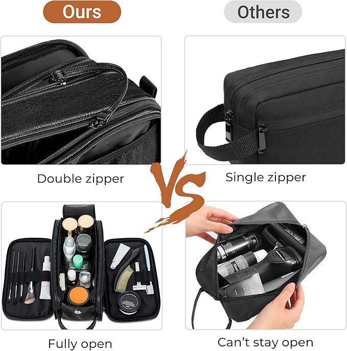 Elviros Toiletry Bag for Men, Large Travel Shaving Dopp Kit Water-resistant Bathroom Toiletries Organizer PU Leather Cosmetic Bags (Medium, Black)