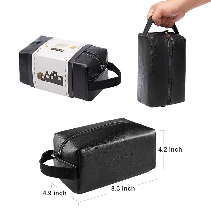 Bath and Body Spa Gift Baskets Set for Men - Sandalwood Amber - 7Pc Spa Kit w. Full Size Items in Leather Toiletry Bag - Fathers Day Birthday Gifts For Husband, Dad From Wife, Daughter Son