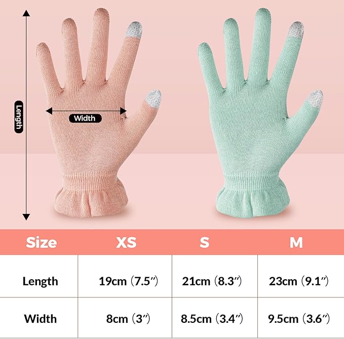 Donfri 2 Pairs Moisturizing Gloves Overnight Kids Cotton Gloves for Eczema Lotion Gloves for Dry Hands,Gloves with Touchscreen Fingers Sleeping (XS)