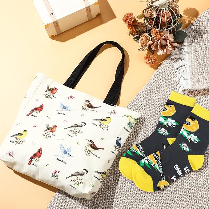 Animal Lover Gifts for Women Mother's Day Animal Themed Gifts for Mom Include Canvas Tote Bag, Makeup Bag, Socks, Keychain, Enamel Mug, Small Figurines(Bird)