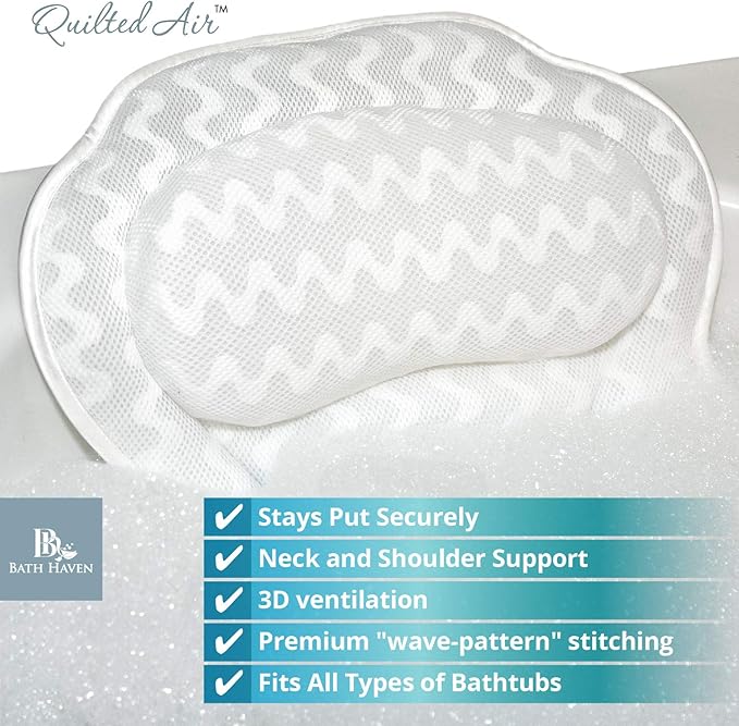 Bath Pillow for Tub, Luxury Bathtub Pillow Head and Neck Support, Relaxing Spa Cushion Head Rest for Tub, Bathtub Accessories for Women and Men with Quick Drying 3D Air Mesh Portable Washable