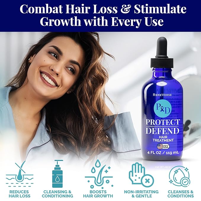 RemeVerse Protect & Defend Hair Treatment for Chemotherapy & Sensitive Scalps - Ideal for Healthier Hair & Regrowth - Cleanses, Nourishes Scalp & Strengthens Follicles - Made in USA - 4 oz
