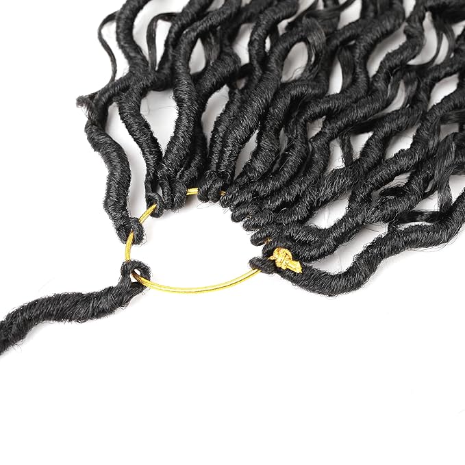 Aipin Goddess Locs Crochet Hair 18 Inch Boho River Locs Hippie Locs Wavy Crochet With Curly Hair In Middle And Ends Braids Hair Extensions (7Packs,18 inch, 1B)