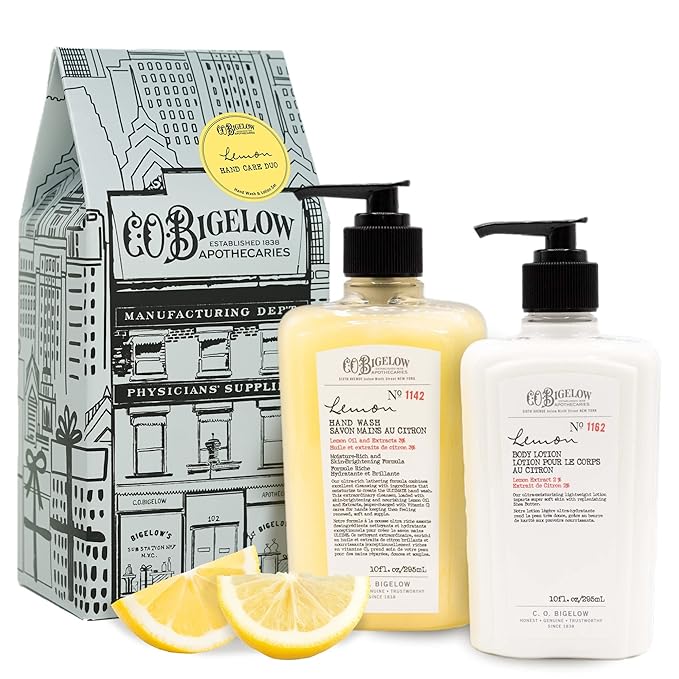 C.O. Bigelow Apothecary Duo - Lemon Hand Care, Hand Soap & Lotion Gift Set of Two - Skin Care for Dry Skin with Moisturizing Lotion & Liquid Hand Wash - 10fl oz Each