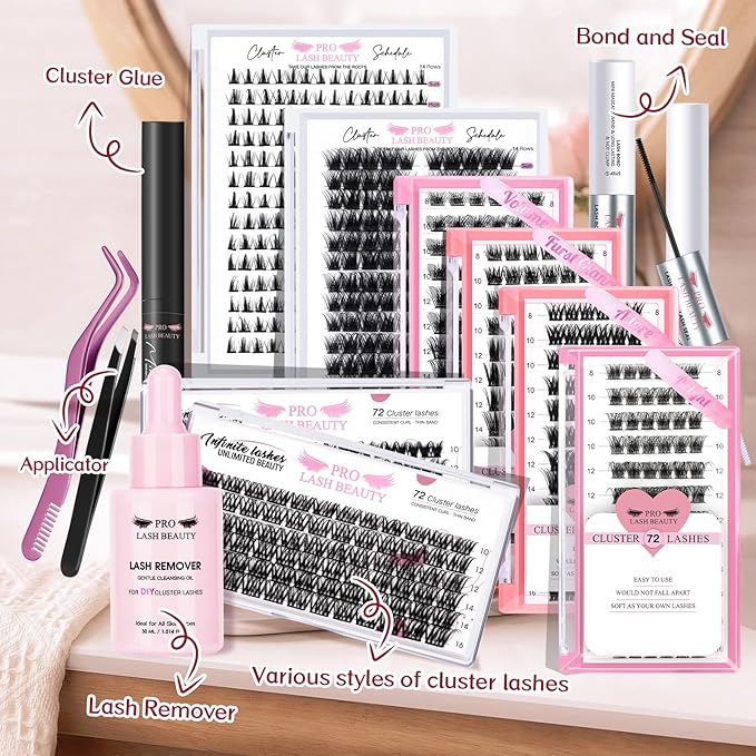 Cluster Lashes, 72 Pcs Individual Lashes, Lash Clusters DIY Eyelash Extension, Super Thin Band Reusable Soft & Comfortable (Bright-D-16mm)