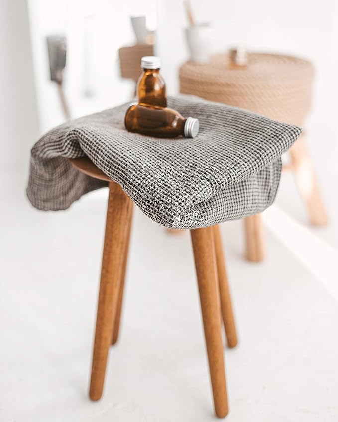 Pure 100% Linen Bath Towel - Quick Dry Towels for Travel Lightweight Waffle Towels for Bathroom 30 x 60-inch - Luxury Black-Natural Thin Hair Towel for Gym or Sauna - Sustainable Bath Sheet