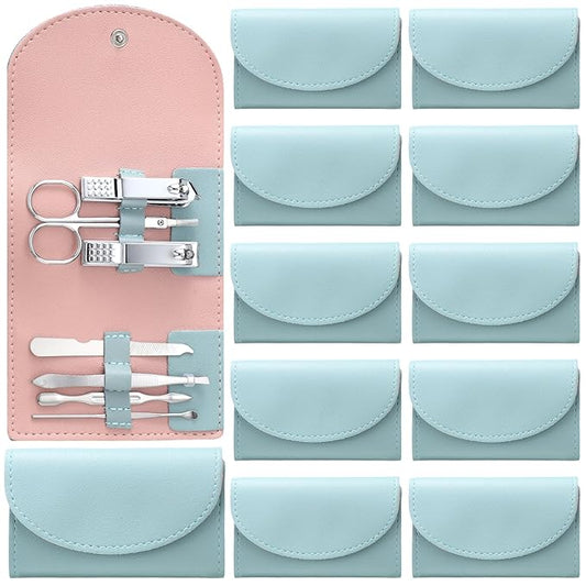 12 Set Manicure Set Bulk Mini Manicure Nail Clipper Kit 7 in 1 Stainless Steel Professional Nail Care Pedicure with Travel Portable Bag Grooming Kits for Women Men Home(Green)