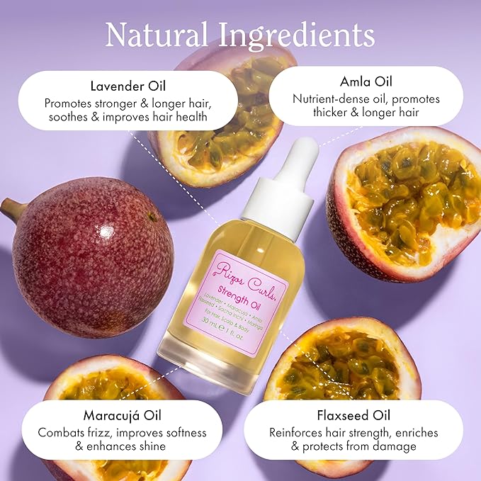 Rizos Curls Strength Oil, Promote Stronger, Longer & Thicker Hair, Improve Split Ends and Repair Dry Brittle Hair, Protects Against Damage & Breakage, For All Hair Types 1a - 4c, 1 oz