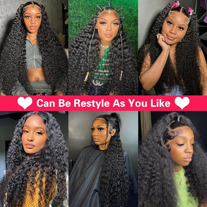 34 Inch13x6 Deep Wave Lace Front Wigs Human Hair 180% Density 13x6 HD Lace Deep Curly Glueless Frontal Wigs Human Hair Pre Plucked for Women Wet and Wavy Glueless Wigs Human Hair