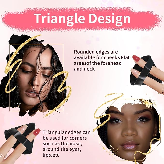 150 Pcs Powder Puff Face Soft Triangle Makeup Puff for Loose Powder Mineral Powder Body Powder Velour Cosmetic Foundation Wet Dry Sponge Makeup Tools (Black)