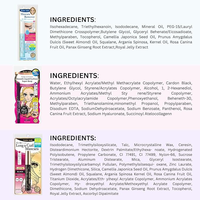 HEROINE MAKE by KISSME Trio Set, 3 Full-Size, Waterproof Lengthening & Volume FiberTubing Black Mascara + Smooth Liquid Black Eyeliner, Smudge-free + Gentle Eye Makeup Remover for Waterproof Mascara