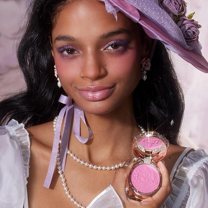 Flower Knows Violet Strawberry Rococo Embossed Blush,Pink Matte Finish,Buildable & Blendable Makeup Blush for cheeks,Soft & Long-lasting for Girls & Women(G02 Little Cranberry,4.6g)