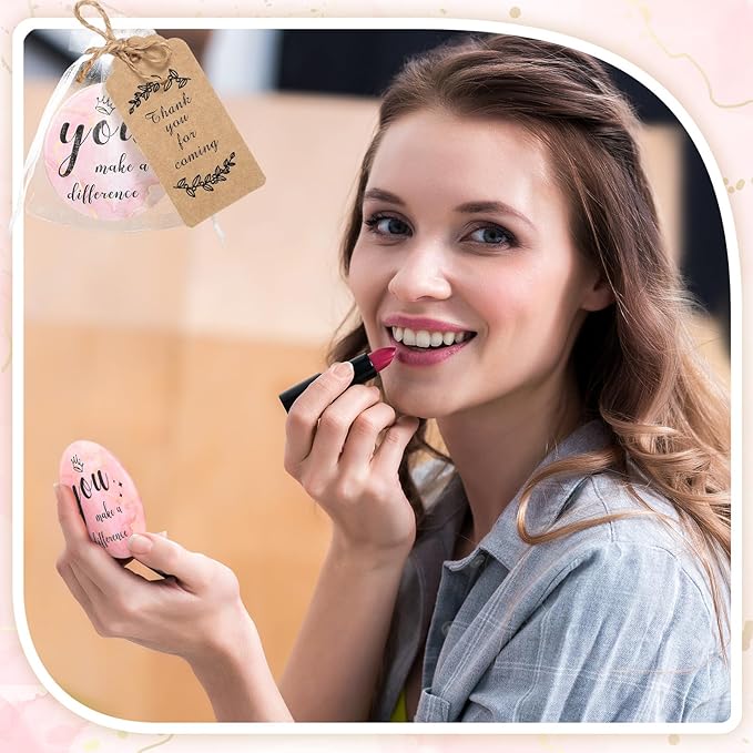 Tradder 50 Sets Compact Mirrors Bulk Women Gifts Inspirational Appreciation Employee Gifts Small Purse Pocket Makeup Mirrors for Mother's Day Coworker Nurse Bridal Souvenir Bags(Rose Gold)