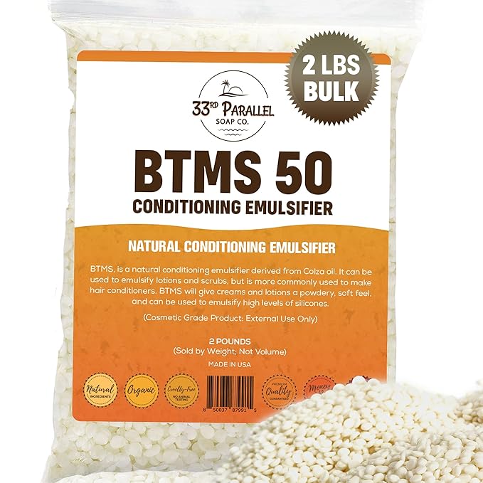 33rd PARALLEL | BTMS 50 (2 lbs / 32 oz) Bulk Conditioning Emulsifier | 100% Natural Plant Derived | Behentrimonium Methosulfate Cetearyl Alcohol Emulsifying Conditioner | Product of USA (2 POUNDS)