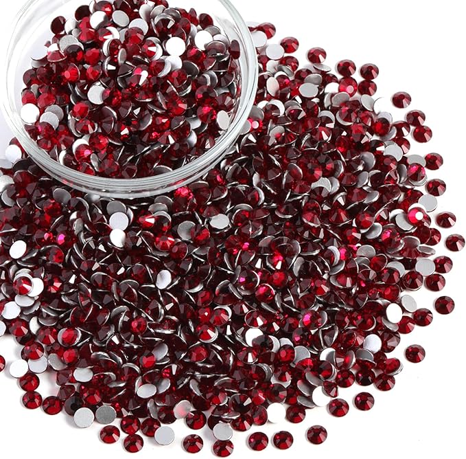 Beadsland Flatback Rhinestones Bulk,14400pcs Red Rhinestones for Nails Crafts Clothes DIY Decoration, Dark Siam, SS6, 1.9-2.1mm
