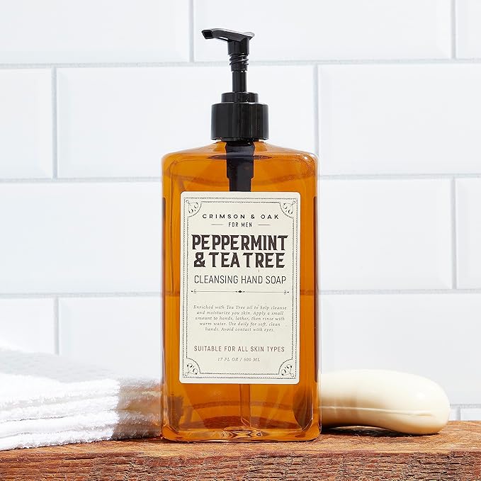Body Prescriptions Crimson & Oak Men's Deep Cleansing Hand Soap with Pump Dispenser, 17 Fl Oz (Pack of 2), Peppermint and Tea Tree
