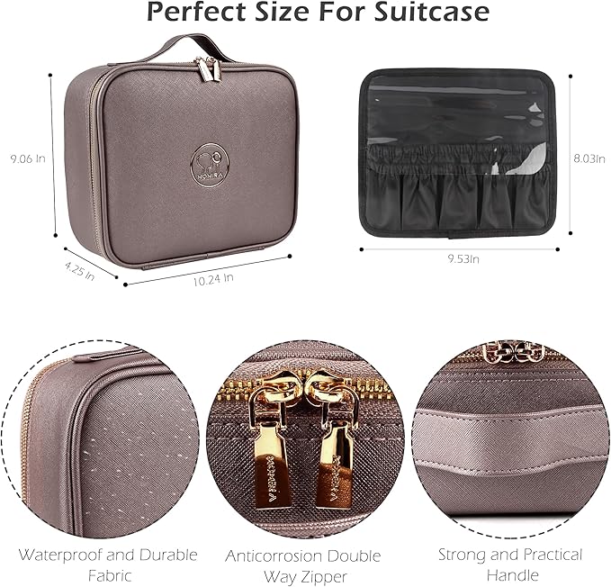 MOMIRA Travel Makeup Bag Cosmetic Bag Makeup Organizer Bag with Lighted Mirror, Adjustable Brightness in 3 Color Scenarios, Waterproof Makeup Train Case, Gift for Women - Pearl Light Gray