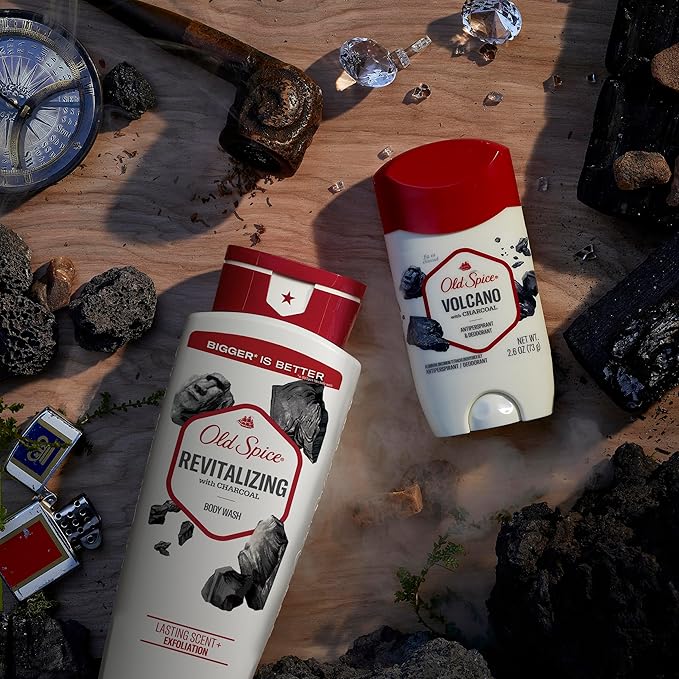 Old Spice Cleansing Body Wash for Men, 24/7 Shower Fresh with Lasting Scent, Exfoliate & Moisture, Gentle on Skin, Vitamin B3, Volcano with Dark Cedar + Amber Scent, 18 oz (Pack of 4)