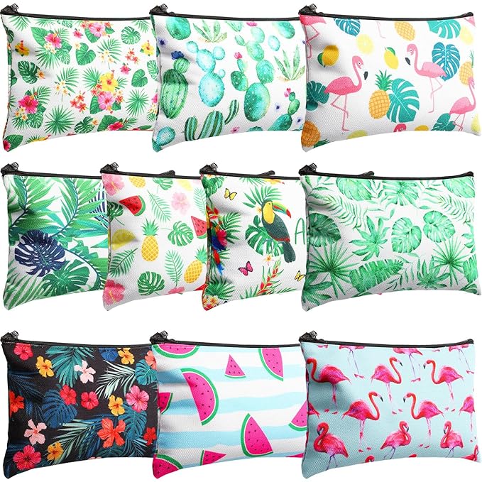 Eccliy 20 Pcs Summer Makeup Bag Cosmetic Bag Canvas Gifts Summer Themed Accessories for Girls Toiletry Pouch with Zipper for Women Party Shopping Home Travel, 8 x 5 Inch