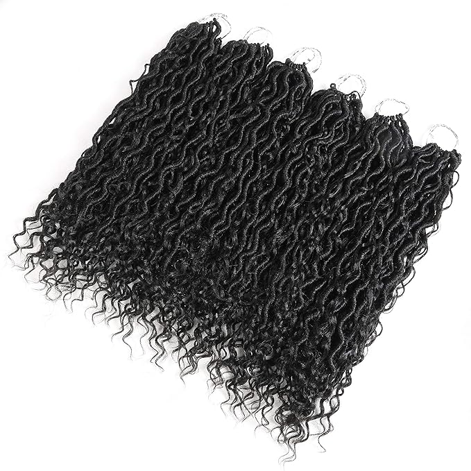Aipin Goddess Locs Crochet Hair River Locs Wavy Crochet With Curly Hair In Middle And Ends Braids Hair Extensions(8 Packs,18 inch, 1B)