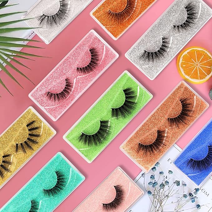 Lanflower Lashes False Eyelashes Natural Look 3D Faux Mink Eyelashes Pack 10 Styles Russian Strip Lashes