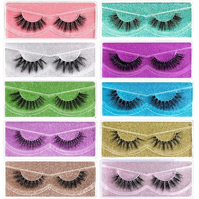 FARRED Wholesale Fluffy Dramatic Bulk Lashes Mix 10 Styles 10 pairs Pack Individual Box 10-18mm Volume Faux Mink Eyelash Thick 8D Fake Lash Short Natural Look Eyelashes (style i-10 pairs)