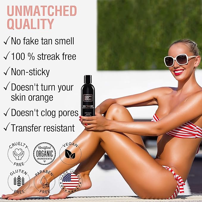 Self Tanner Lotion - Natural Sunless Tanning Lotion w/Organic & Hyaluronic Acid, Fake Tan for Flawless Light to Medium, Self Tanners Best Sellers 8.0 fl.oz.