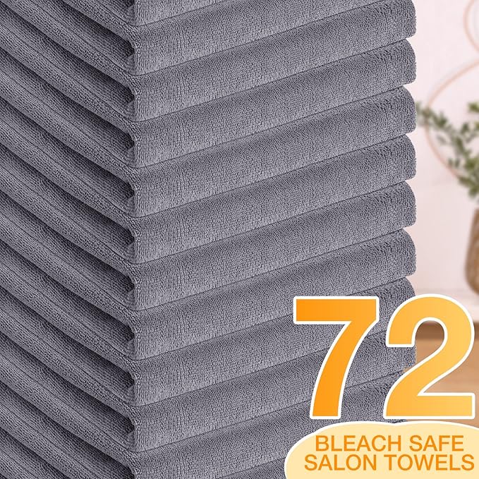 Newwiee 72 Pack Microfiber Bleach Proof Towels Bulk for Salon 18 x 30 Inch Dry Lint Free Hair Drying Hand Towels for Hair, Gym, Bath, Spa, Shaving, Barber(Grey)