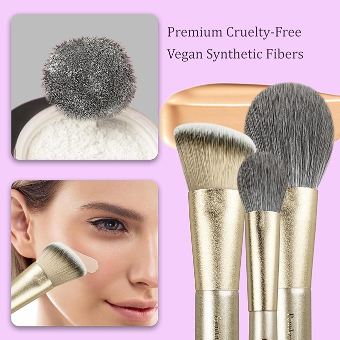 Jilier 14 pcs Mini Makeup Brushes and Pocket Mirror, Travel Makeup Brush Set, LED Compact Mirror with Light, Travel Size with Case, Portable for Handbag, Travel Essentials for Women