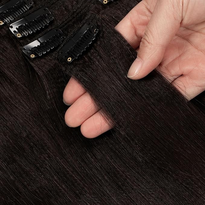 Loxxy Yaki Straight Real Remy Human Hair Clip ins Black Hair Extensions 10 inch Double Weft for African American Black Women,YK 7pcs/set 120g/set
