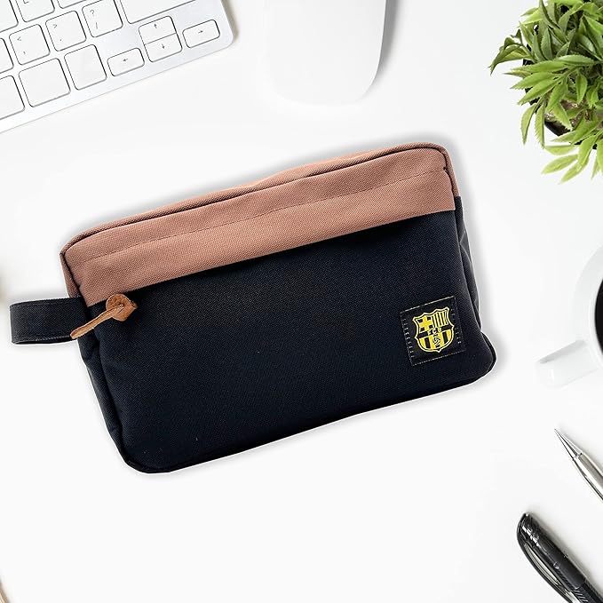 Icon Sports Fan Shop FC Barcelona World Soccer Club Team Logo Officially Licensed Toiletry Travel Bag (Black, ONE SIZE)