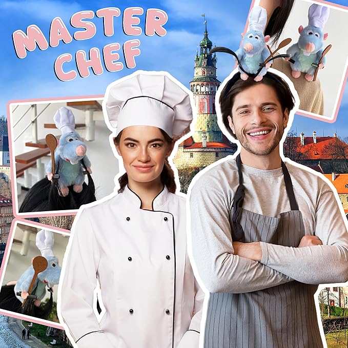 Rat Headband Spoon Hair Clip Set Shoulder Plush Costume Accessories Stuffed Animal Toy Gifts for Kids Adults