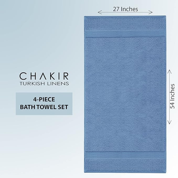Chakir Turkish Linens Premium Cotton Absorbent Turkish Towels (Bath Towel - Set of 4, Wedgewood)