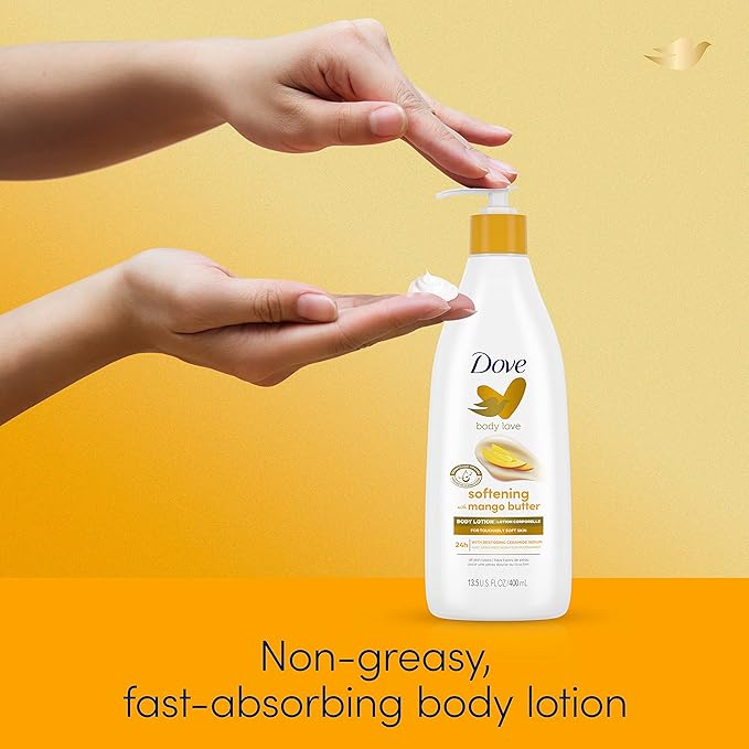 Dove Body Love Softening Body Lotion with Mango & Almond Pack of 3 For Touchably Soft Skin Butters Lotion for Dry Skin with Restoring Ceramide Serum 13.5 oz